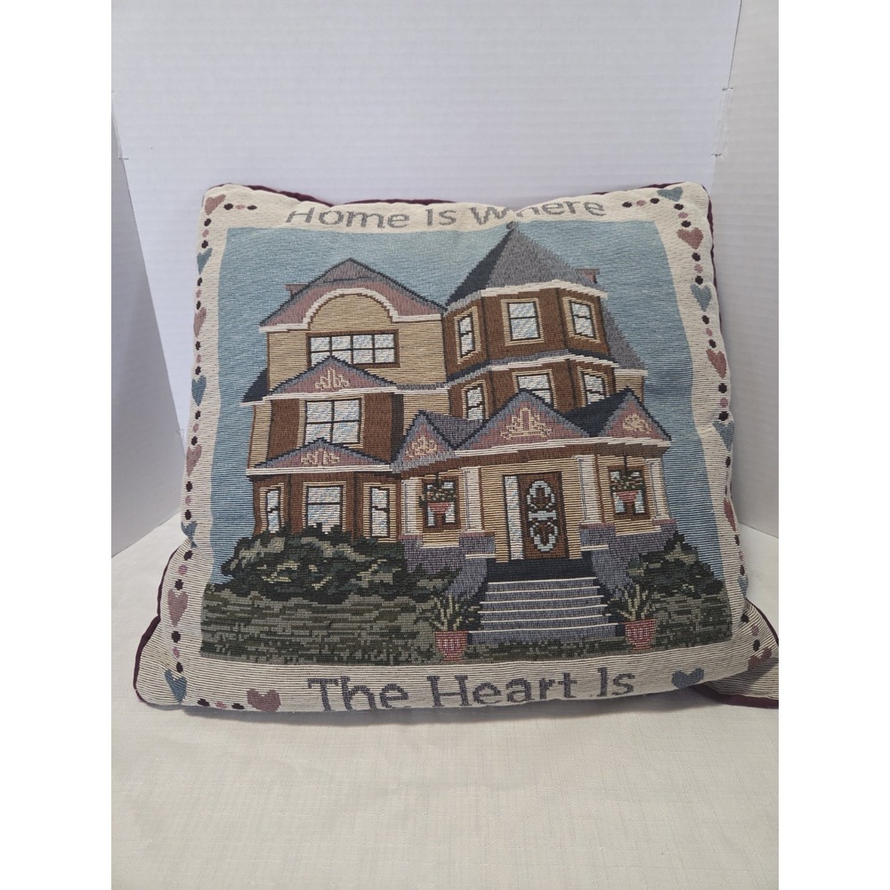 vintage Reed tapestry throw pillow , Victorian House, Cottagecore, Farmhouse